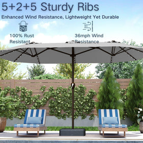 Double-sided Kingdura shade over dining or lounging area