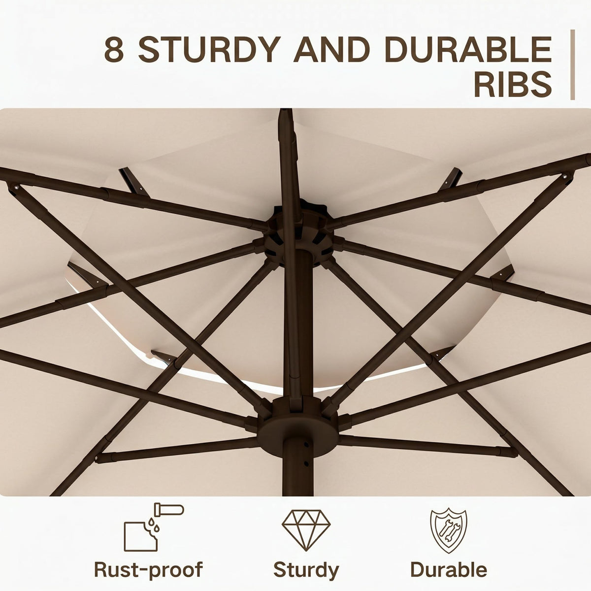 Kingdura durable frame with eight ribs provides sturdy support