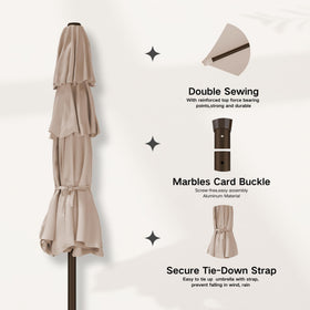 Kingdura beige outdoor umbrella enhances deck aesthetics and shade reliability