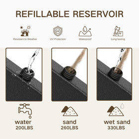 Kingdura sand-fill plates offer heavy ballast for poolside setups.