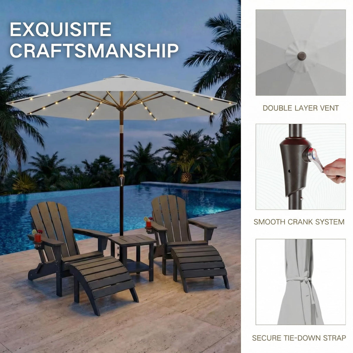 10-foot canopy fits 6 to 8 chairs for dining spaces.