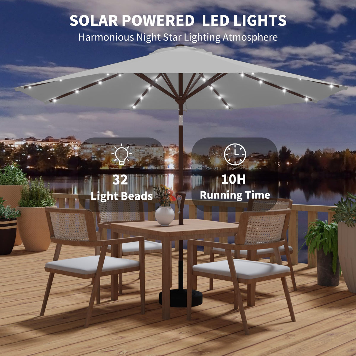 Sturdy eight-rib frame supports reliable canopy coverage.