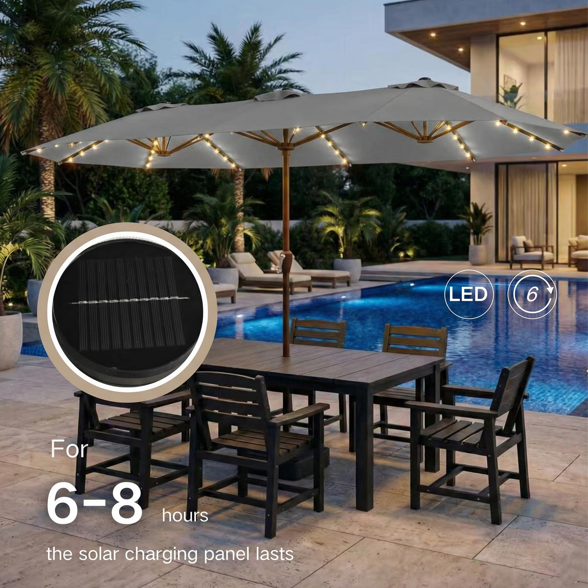 Light grey canopy offers UPF 50+ sun protection for outdoor space