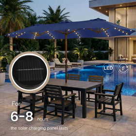 Kingdura UPF 50+ canopy blocks strong sun.