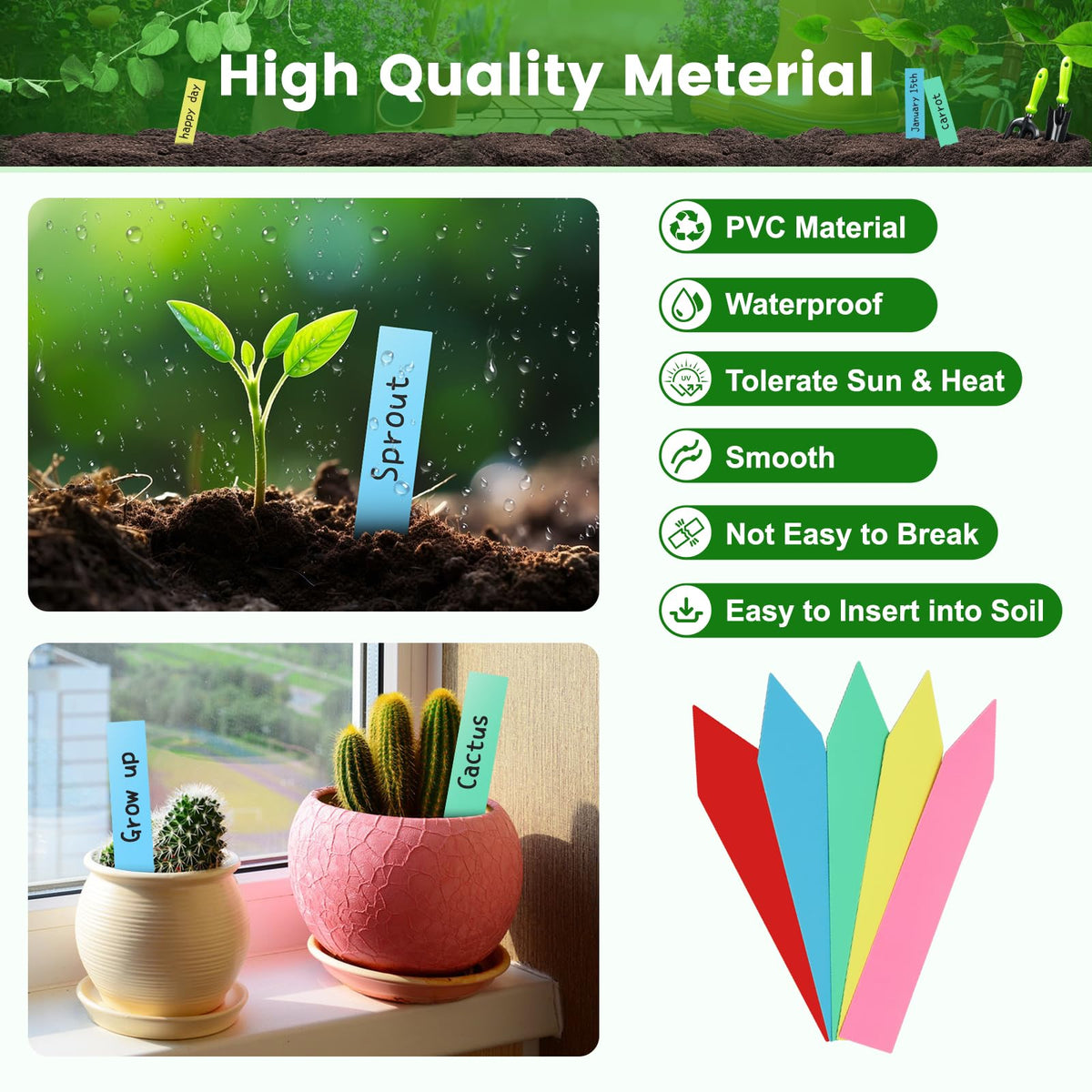 KINGLAKE 100 pieces plant markers, color coded for easy organization.