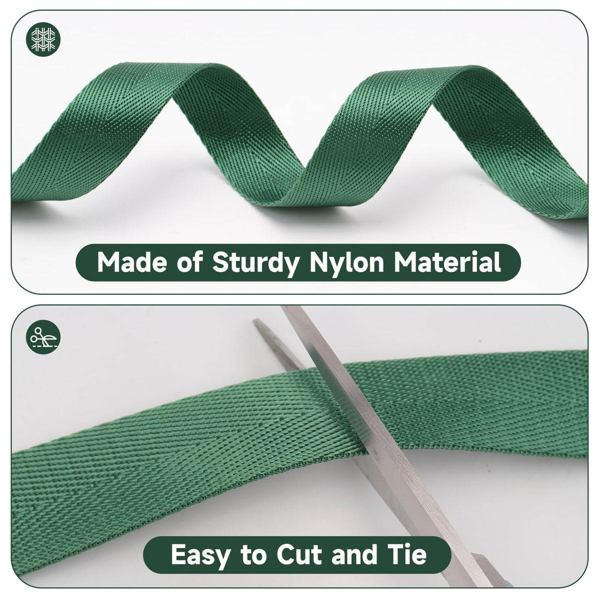Kinglake straps tied to stakes guide young trees to correct posture.
