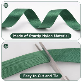 Kinglake straps tied to stakes guide young trees to correct posture.