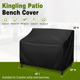 Kingling outdoor bench cover side view showing wind-resistant handles