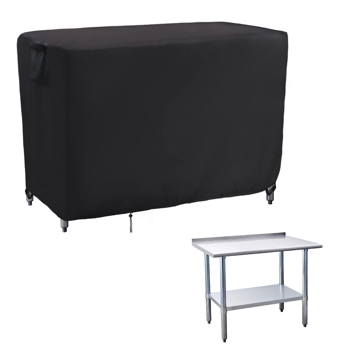 Kingling outdoor table cover front view protects stainless steel table from rain