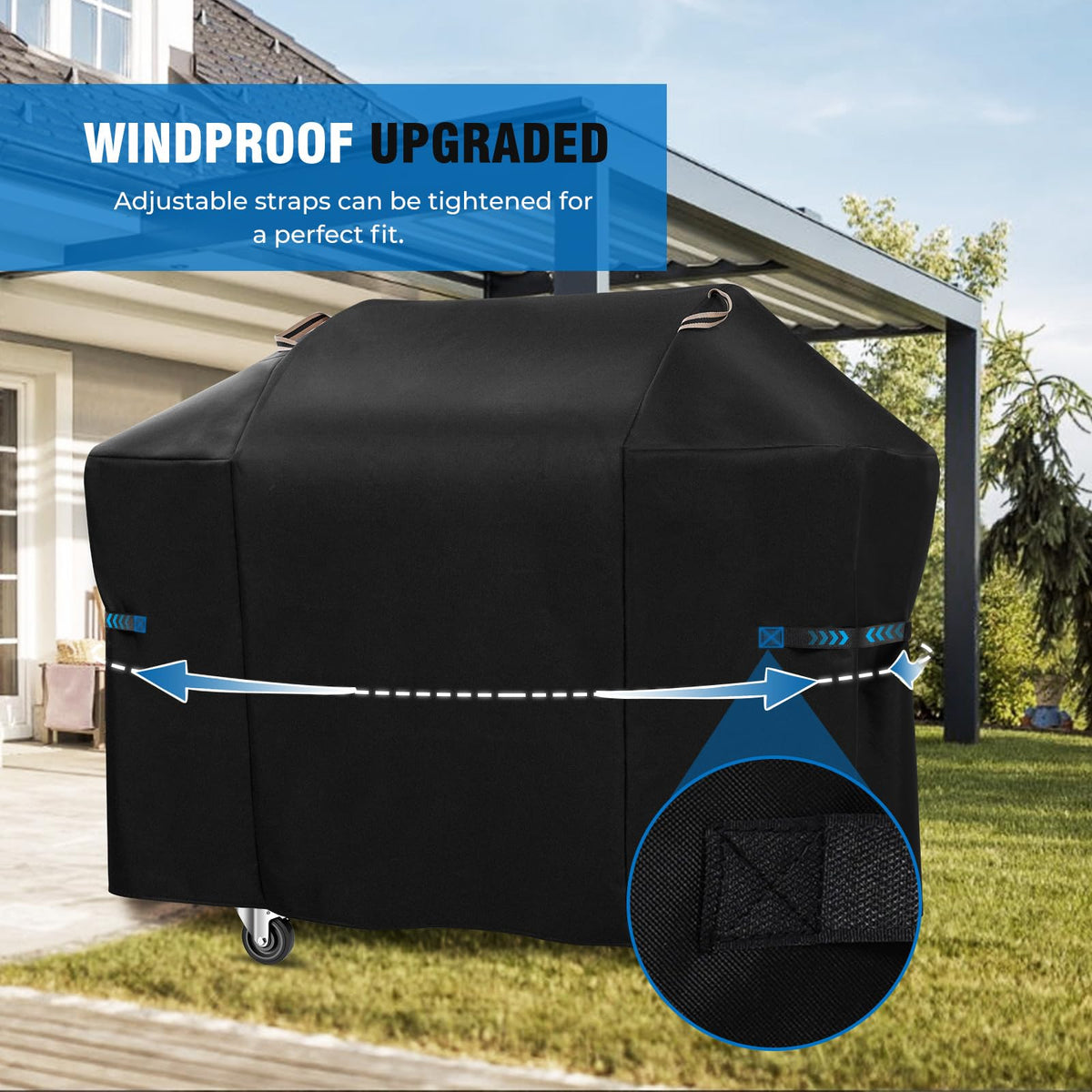 KINGLY 52W x 26D x 43H fit securing a snug cover on Weber Spirit models.