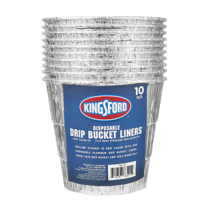 Kingsford disposable drip bucket liner in use catching hot grease for easy cleanup.