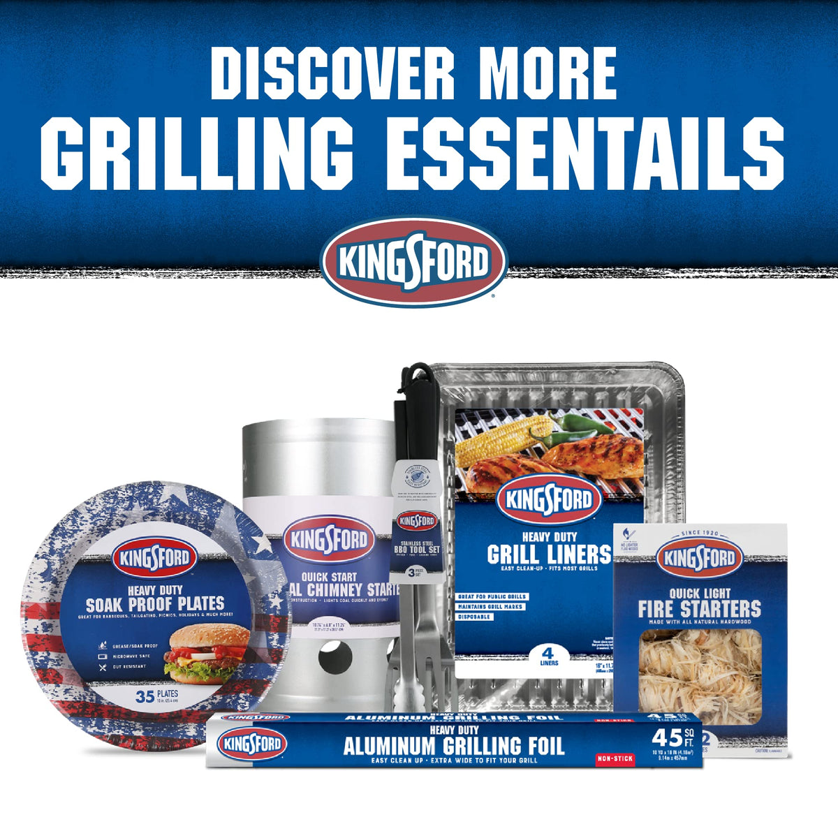 Kingsford ten-count pack of liners provides ready cleanup for weekend grilling.