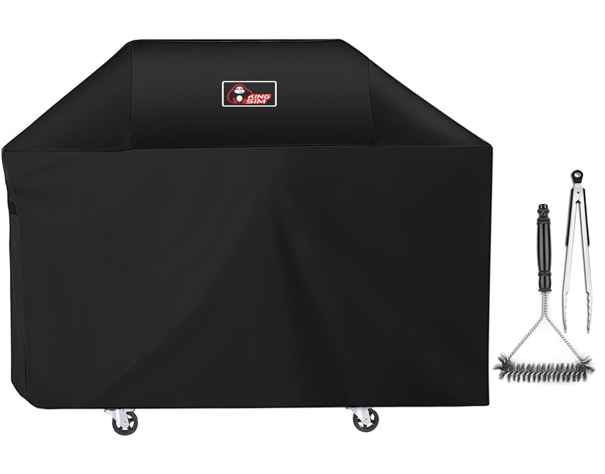 KING SIM 63-Inch grill cover on Genesis 300 side view protects from rain and sun
