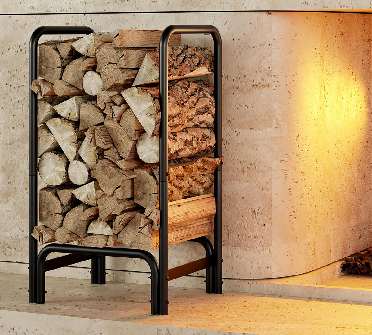 Kingson firewood rack round-tube indoors or outdoors for organized logs