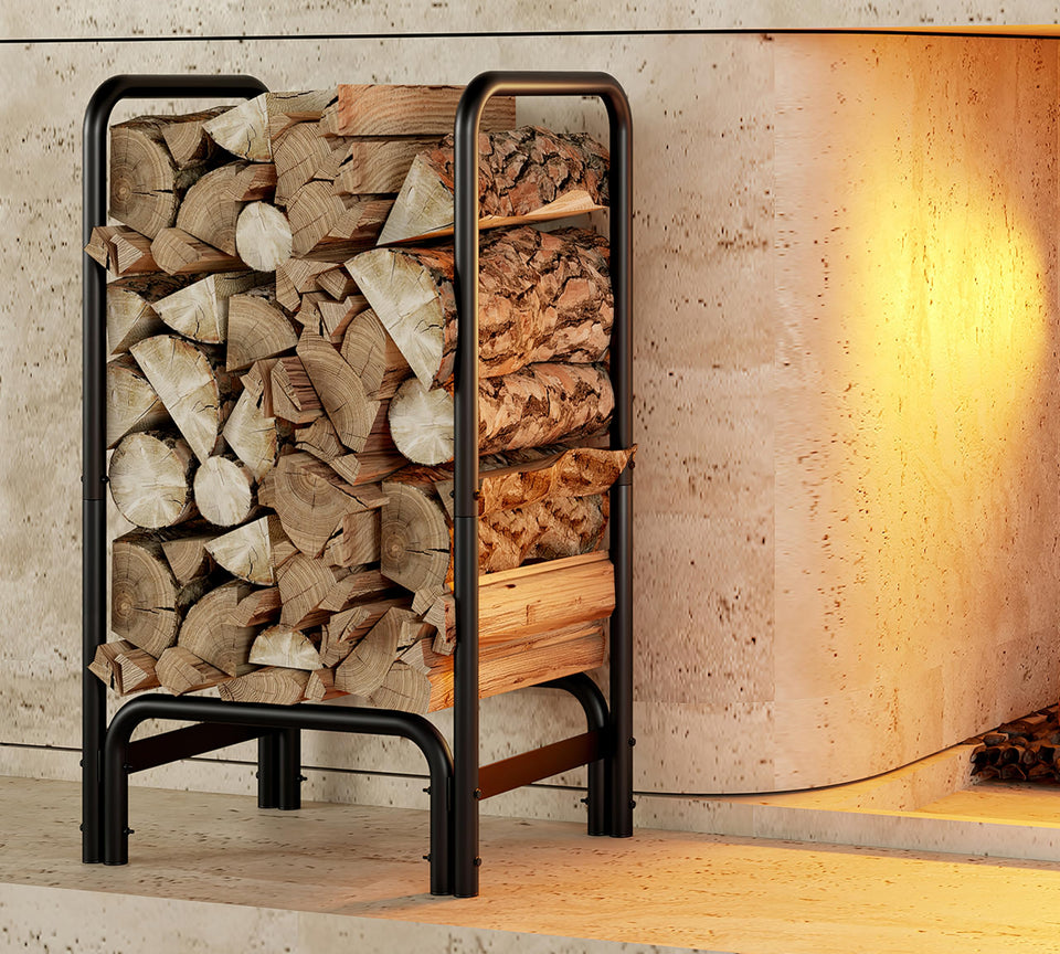 Kingson firewood rack round-tube indoors or outdoors for organized logs