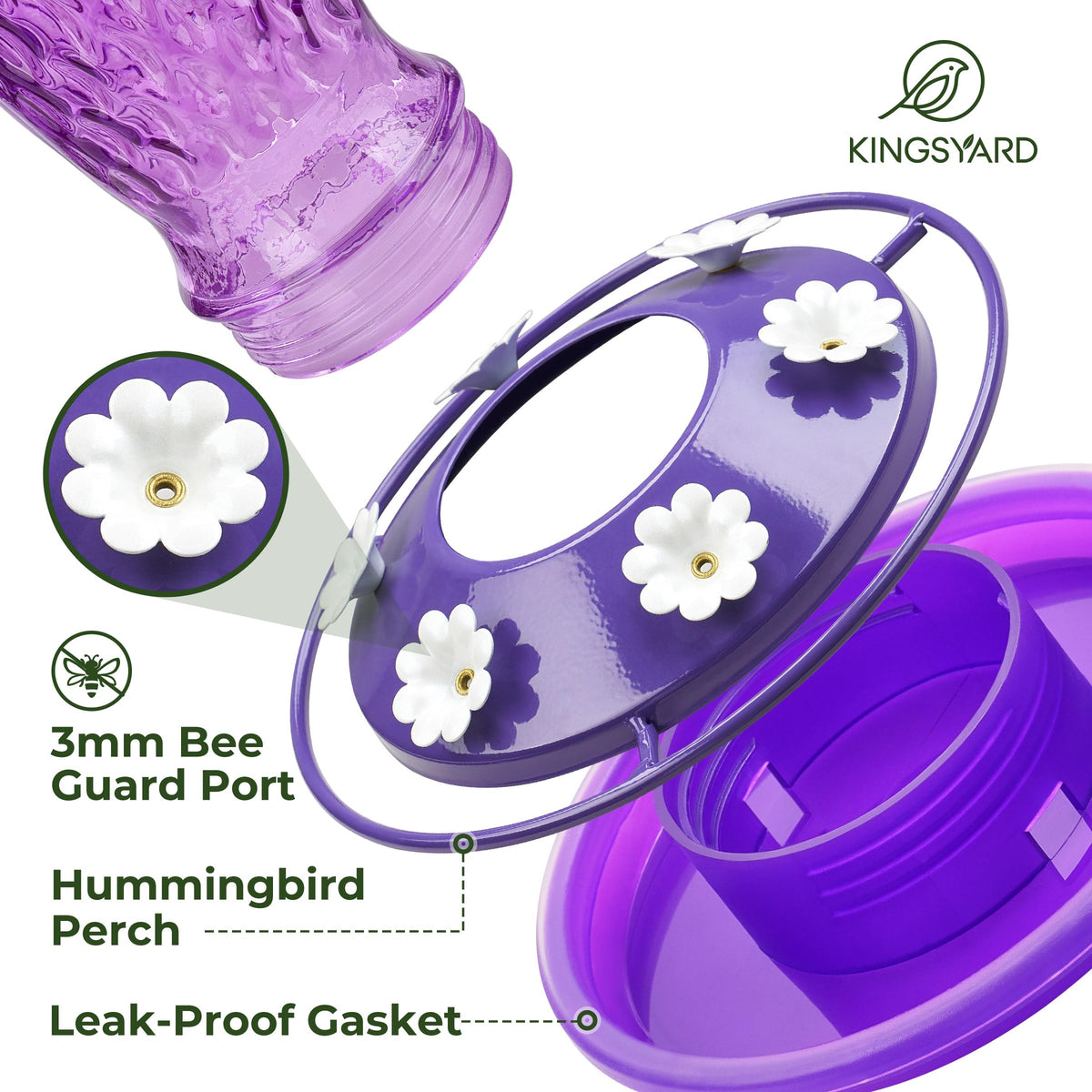 Kingsyard ant moat glass hummingbird feeder protects nectar from ants.