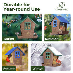 Kingsyard feeder holds up to 4 lbs of mixed seeds for longer feeding.