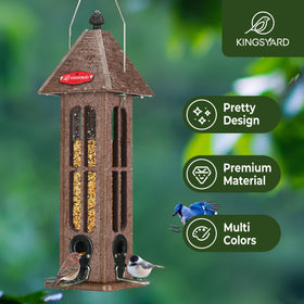 Kingsyard bird feeder with four metal ports allows multiple birds to feed at once.