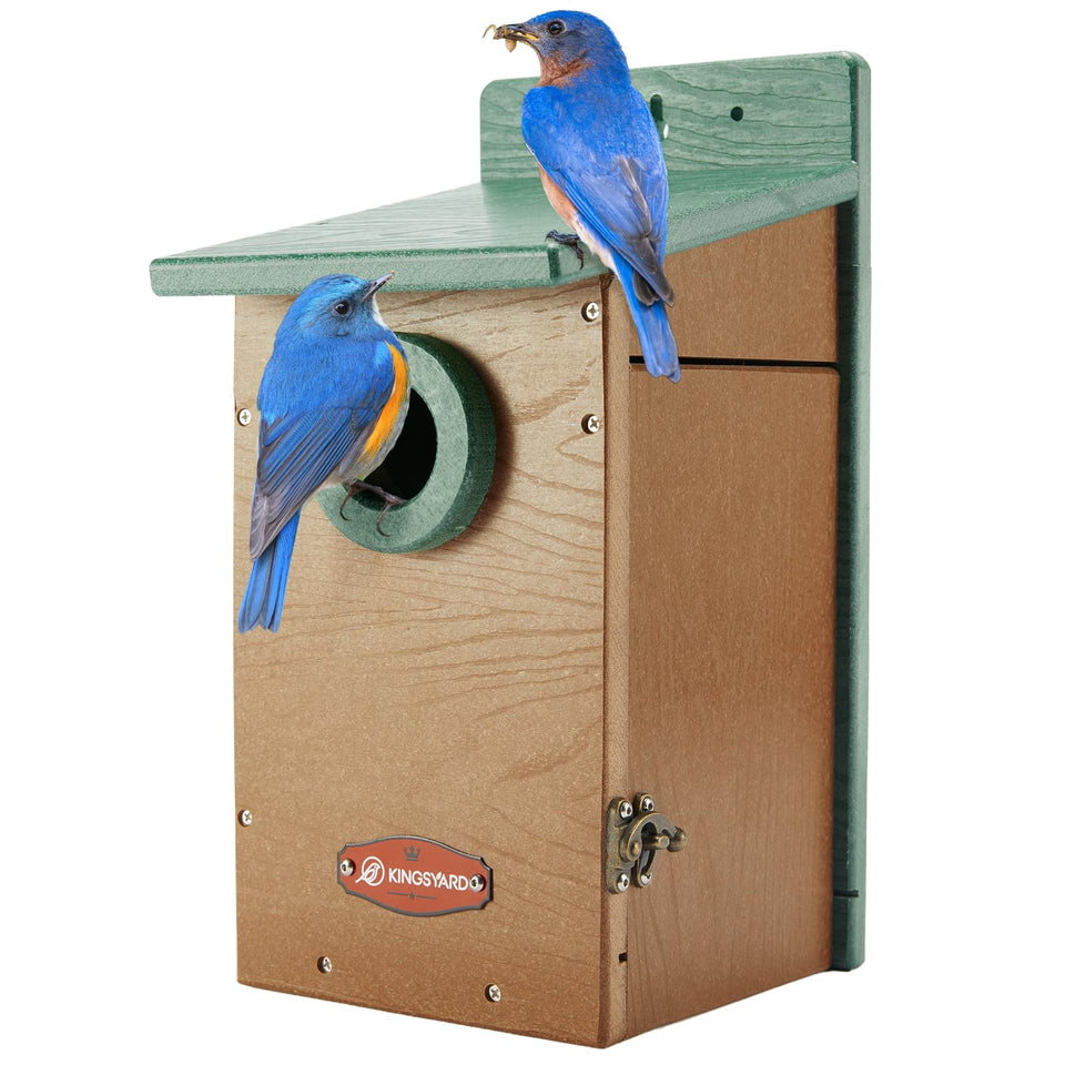 Kingsyard bird house exterior shows durable recycled plastic for year-round outdoor use.