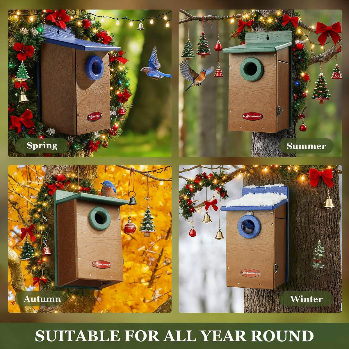 Kingsyard bird house outdoor design in green and brown blends with the garden.