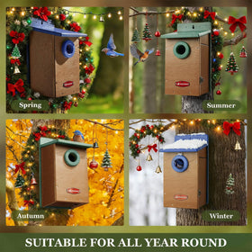 Kingsyard bird house outdoor design in green and brown blends with the garden.