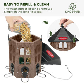 Kingsyard brown feeder features mesh bottom for airflow and quick drying.