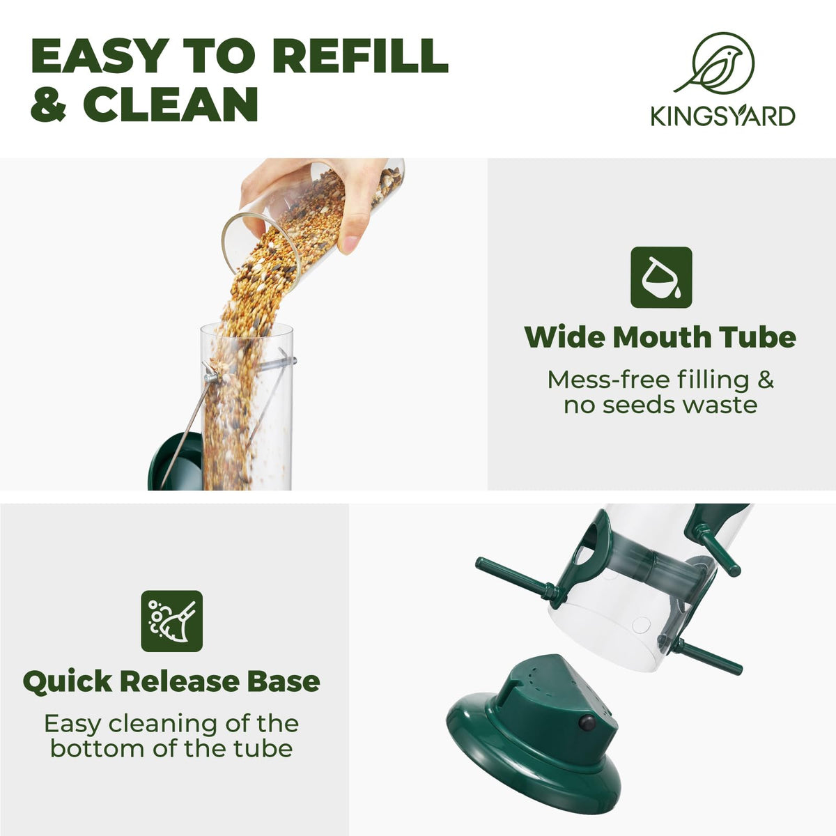 Kingsyard chew-proof lid and base prevent squirrel nibbling during yard visits.
