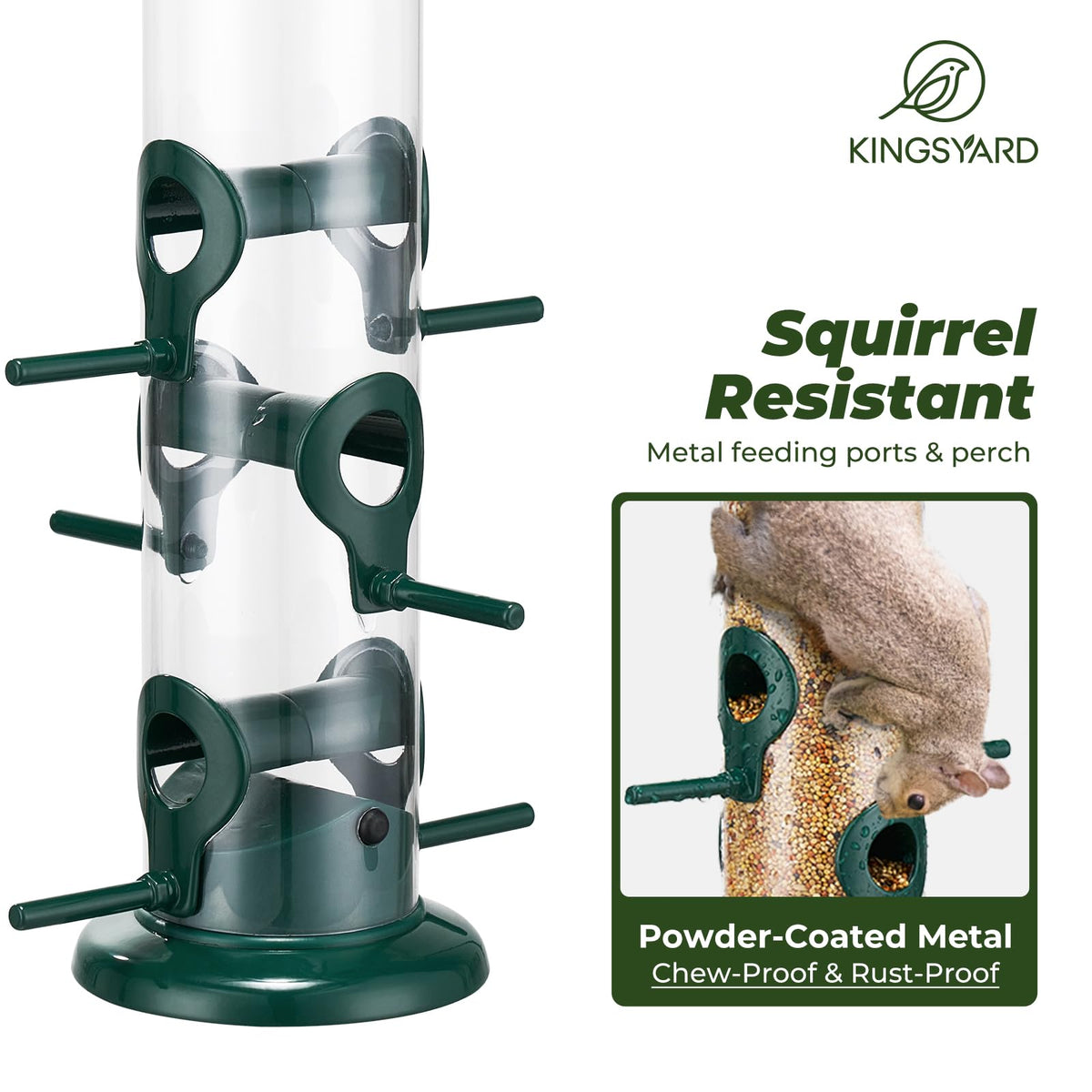 Kingsyard easy-refill seed tube for quick top-lid access and cleanups.