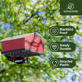 Kingsyard easy-refill top lid enables quick reload of two suet blocks.