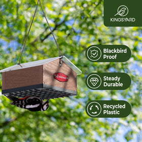 Kingsyard easy-refill top lid enables quick replenishment of two suet blocks.