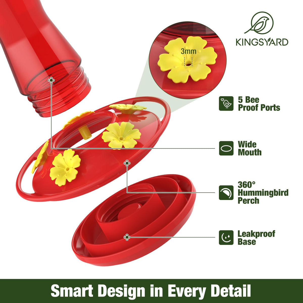 Kingsyard red feeder featuring 360 degree perch for comfortable feeding.