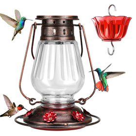 Kingsyard glass hummingbird feeder with 6 ports in lantern style attracts hummingbirds to your garden