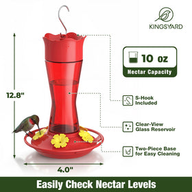 Kingsyard hummingbird feeder with ant moat protects nectar from pests.