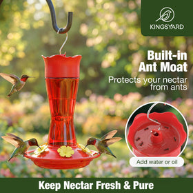 Kingsyard feeder with bee proof ports helps keep nectar bee free.