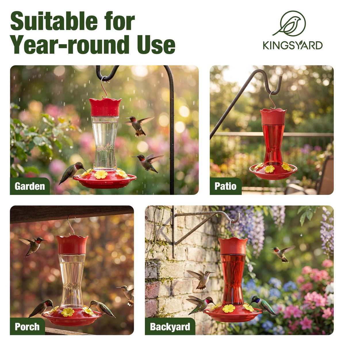 Kingsyard leak proof base prevents spills during outdoor use.