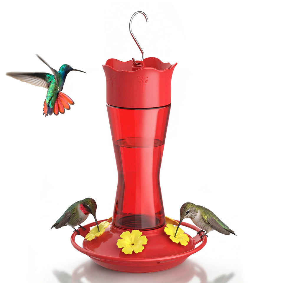 Kingsyard glass hummingbird feeder red bottle for easy refill and viewing.