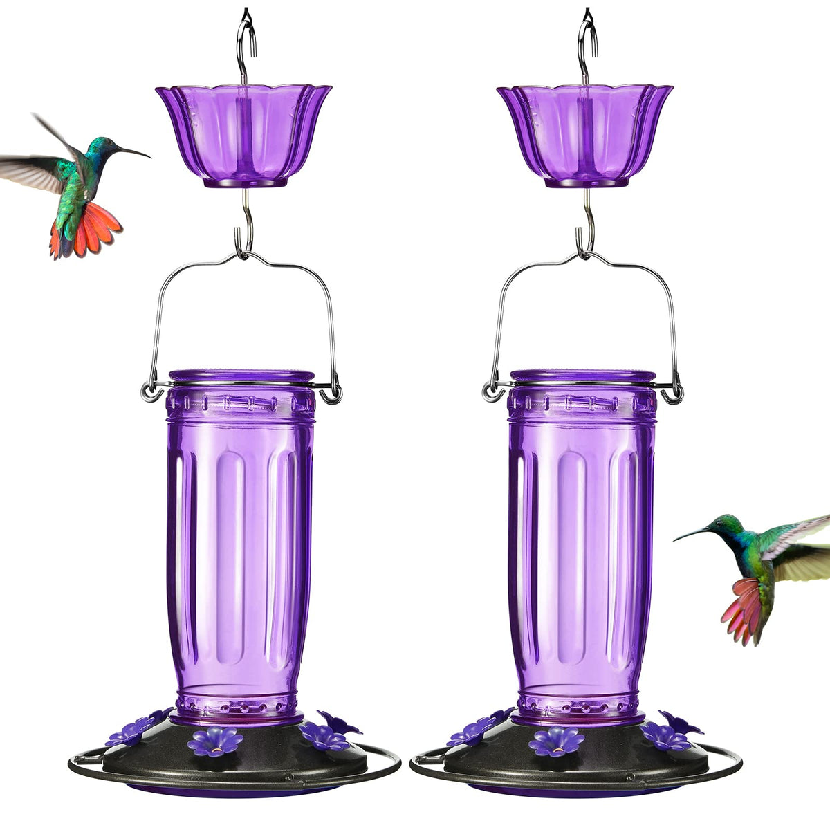 Kingsyard glass hummingbird feeder in purple, front view, inviting more hummingbirds to your garden