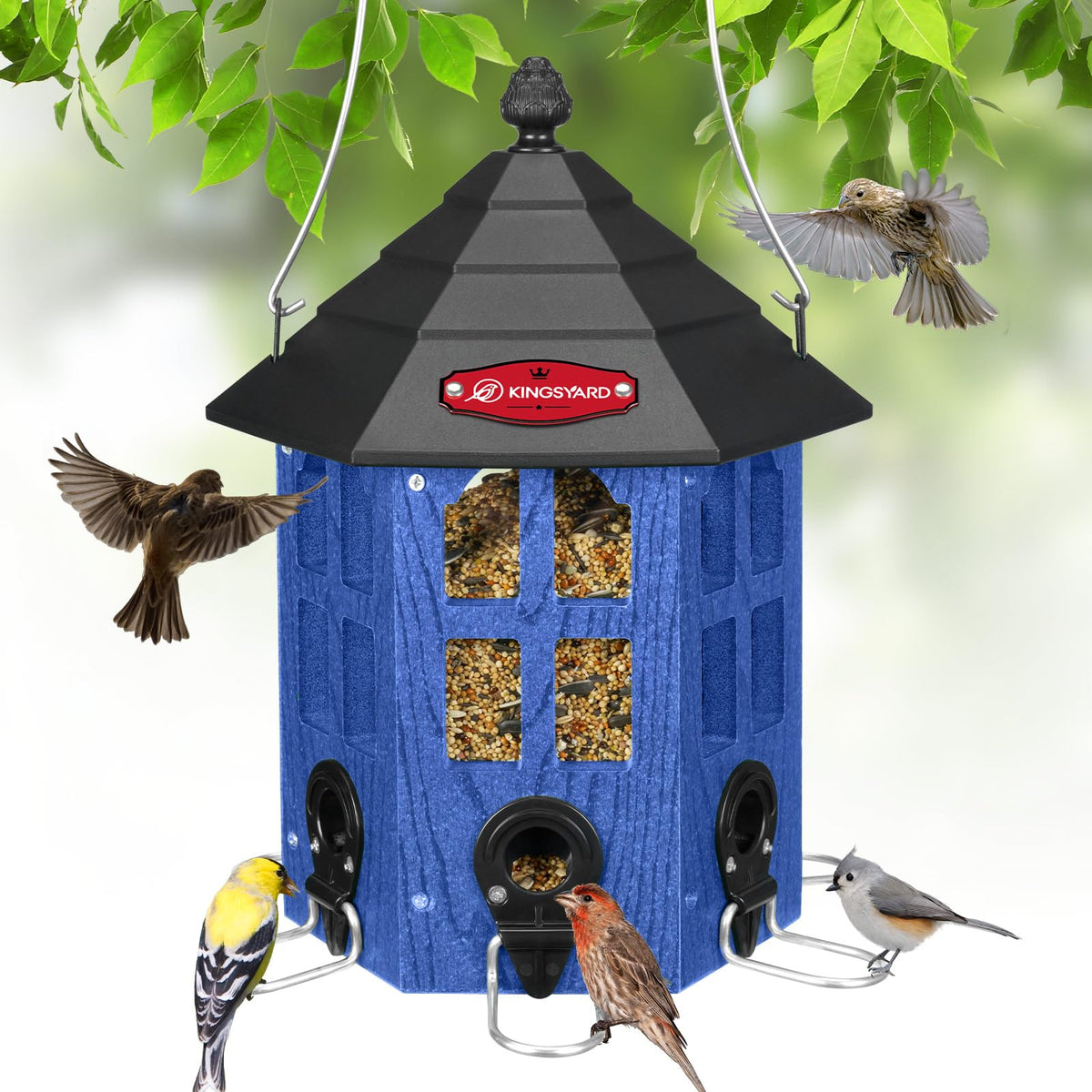Kingsyard large bird feeder blue weatherproof design for year-round outdoor birds.