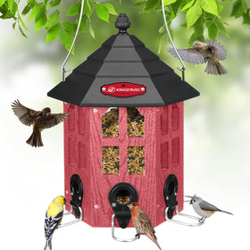 Kingsyard large bird feeder front view in red showing weatherproof design for year-round feeding