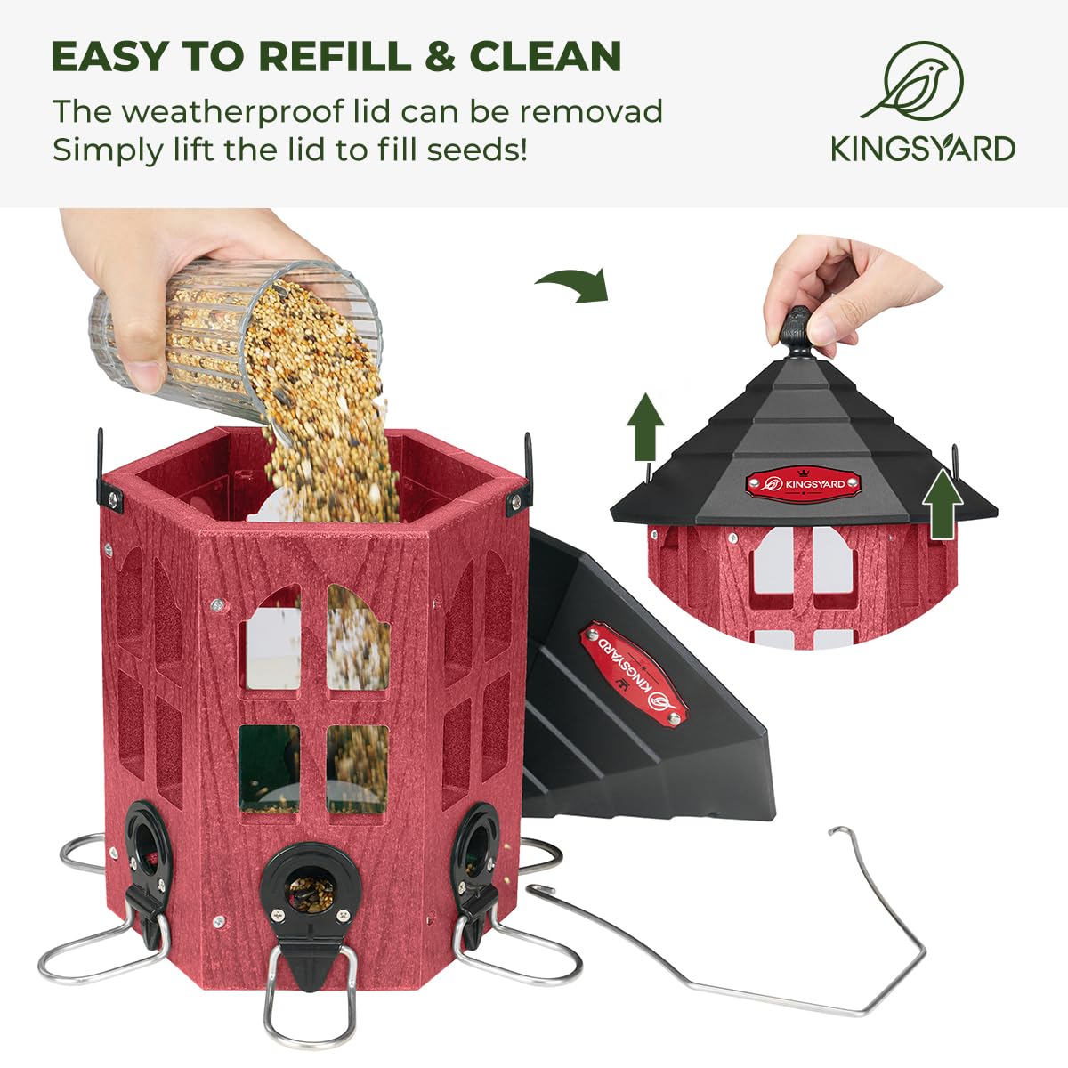 Kingsyard large bird feeder mesh bottom detail promoting airflow and seed freshness