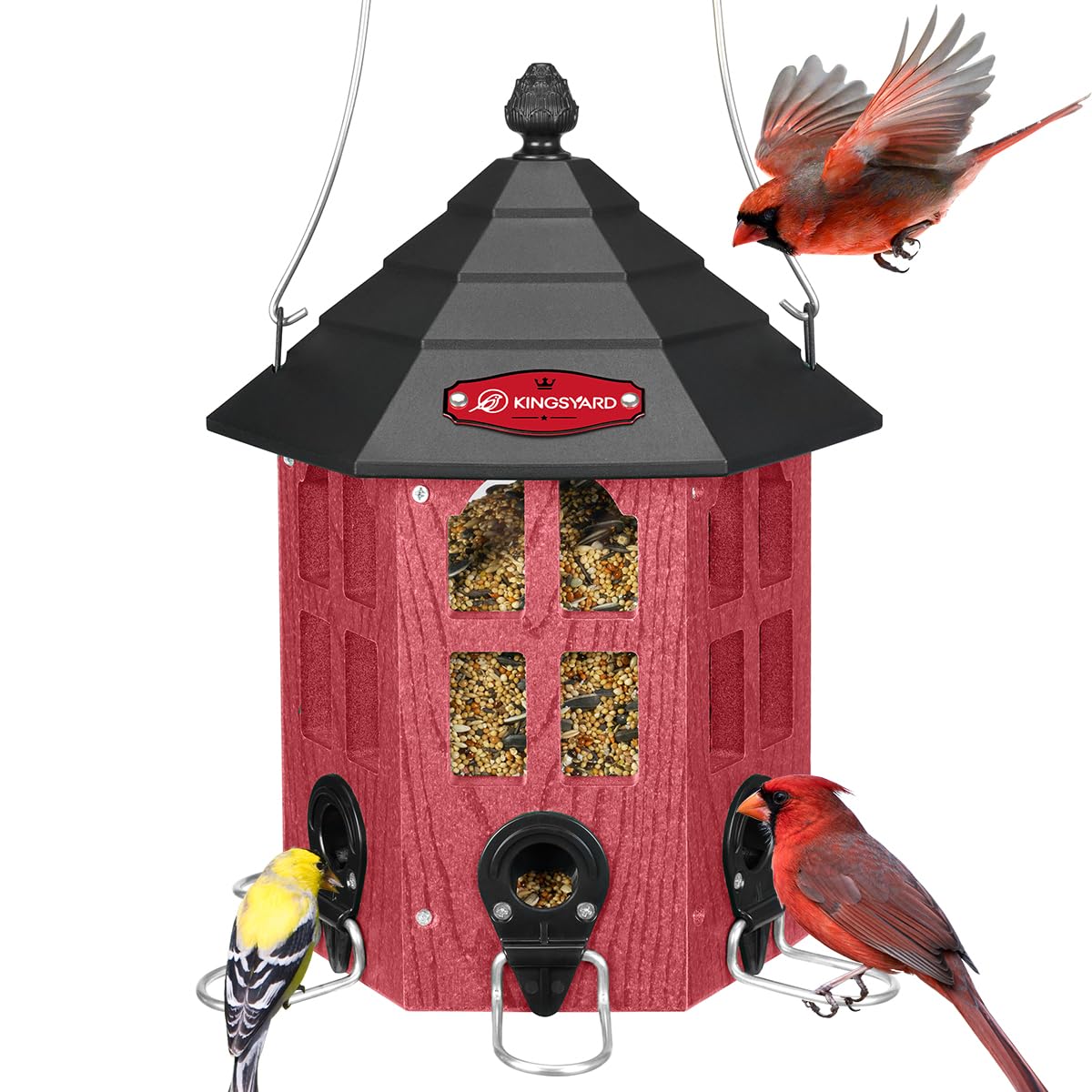 Kingsyard large bird feeder red finish adds garden charm and attracts birds
