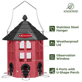 Kingsyard large bird feeder seed hopper with six ports supporting multiple birds
