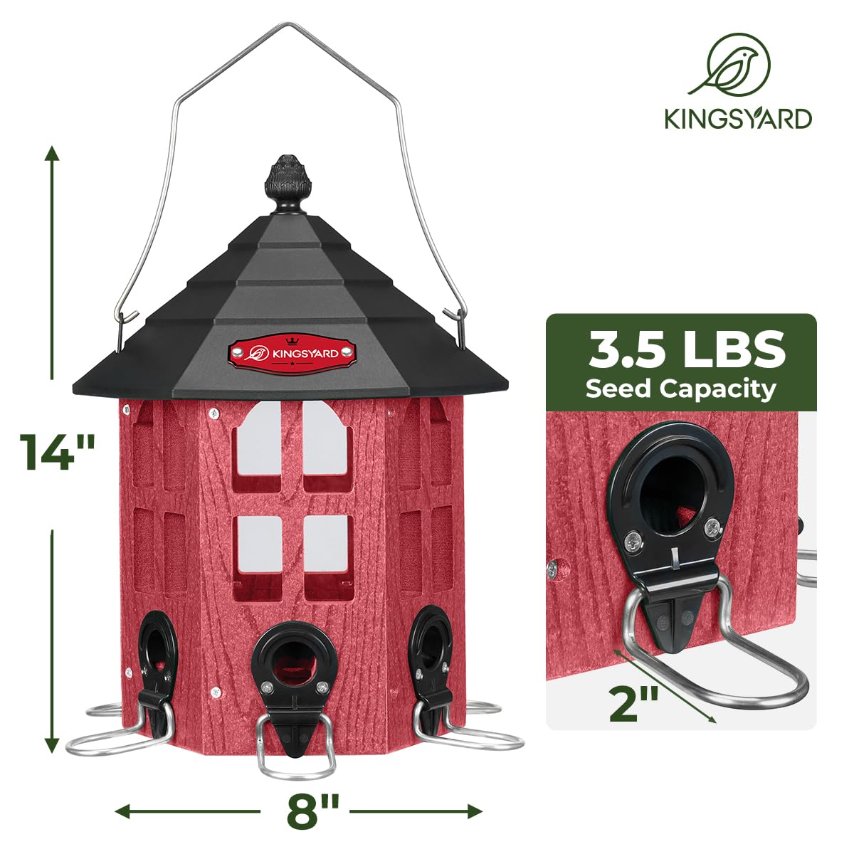Kingsyard feeder top lid enables easy refills without tools