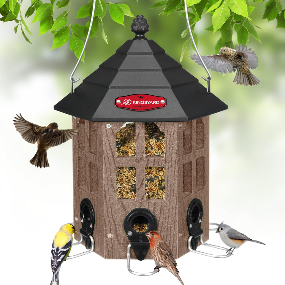 Kingsyard large brown bird feeder with weatherproof housing for year-round feeding.