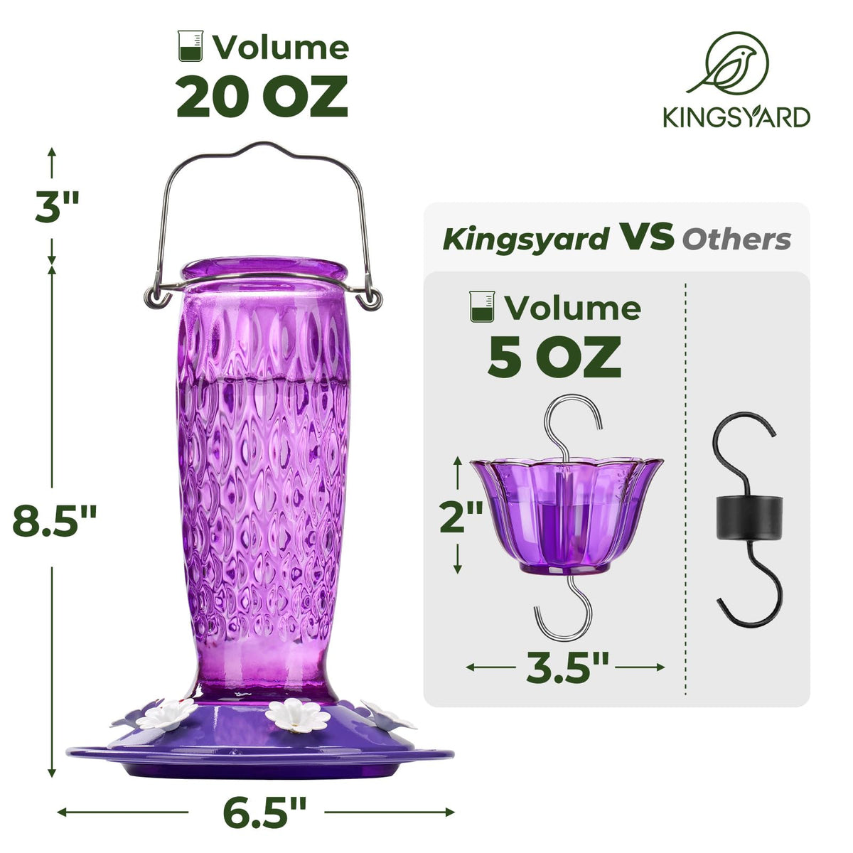 Kingsyard leak-proof base glass hummingbird feeder minimizes spills outdoors.