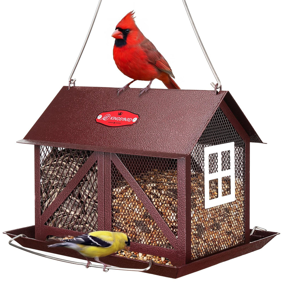 Kingsyard metal bird feeder with two seed compartments for mixed feeding