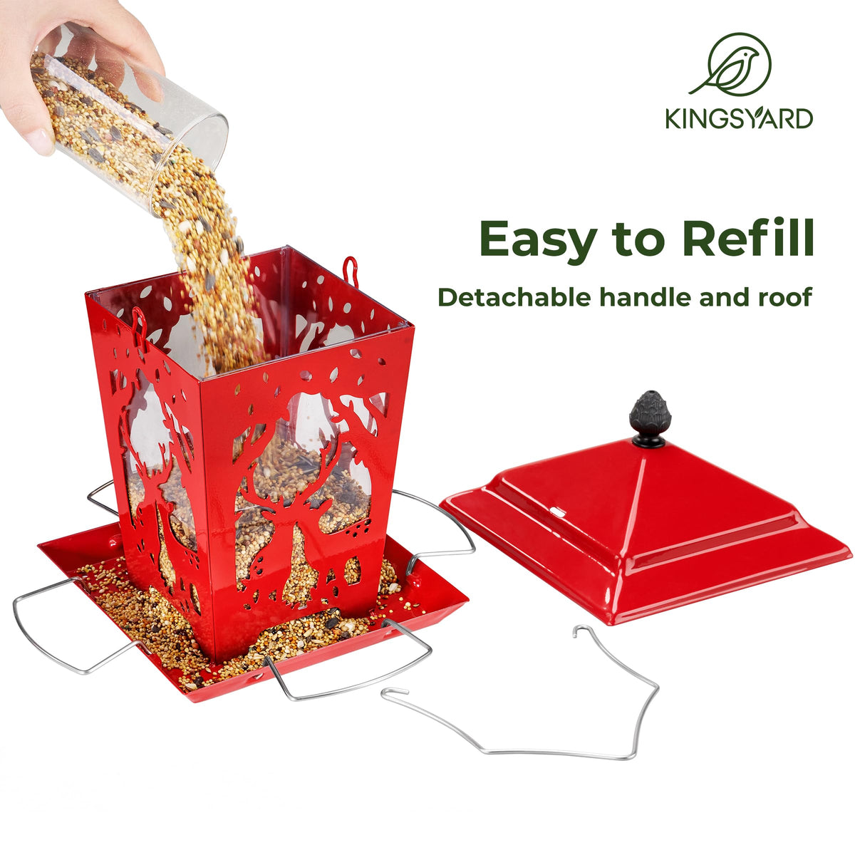 Kingsyard metal bird feeder with transparent panels for easy seed monitoring