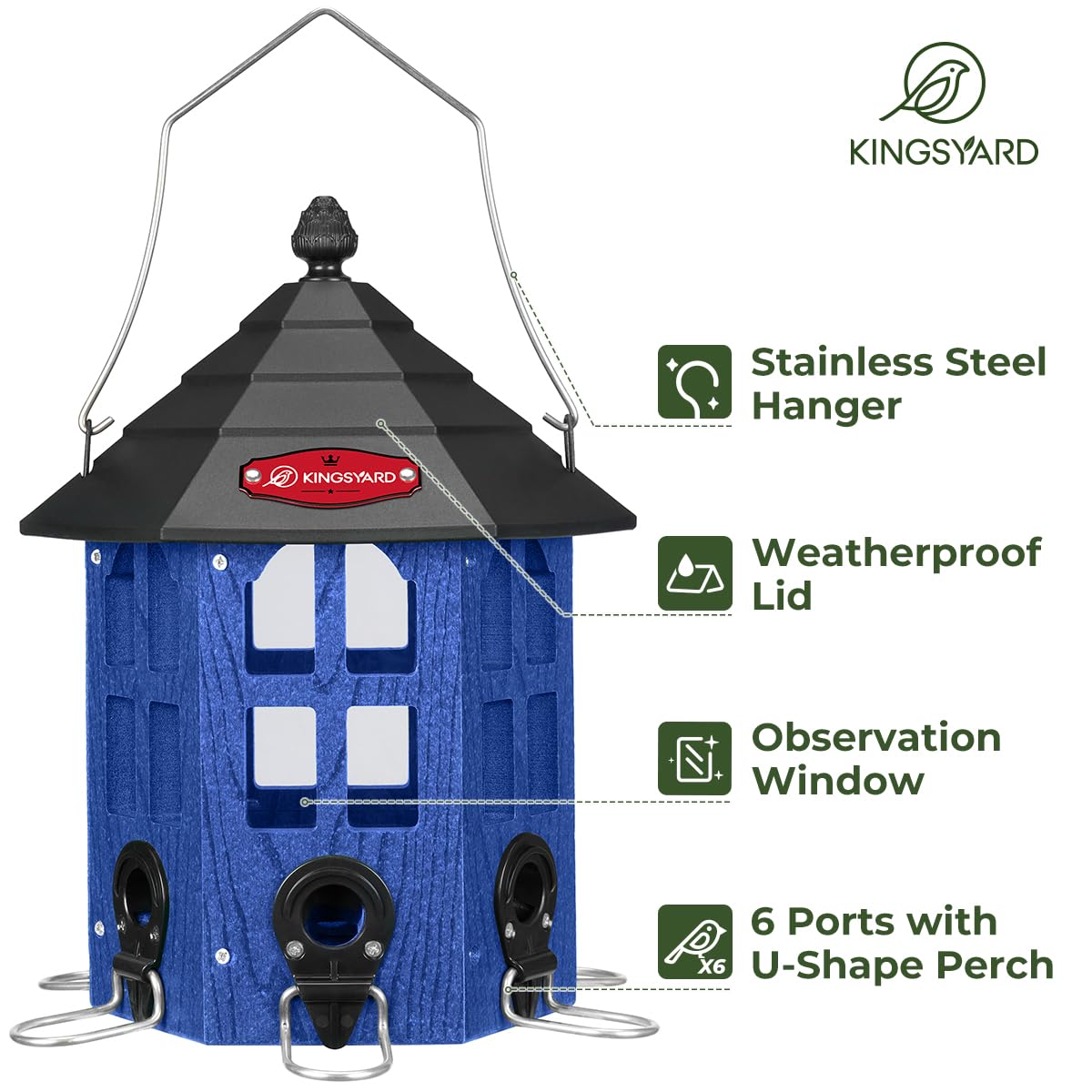 Kingsyard observation window helps monitor seed levels without opening.