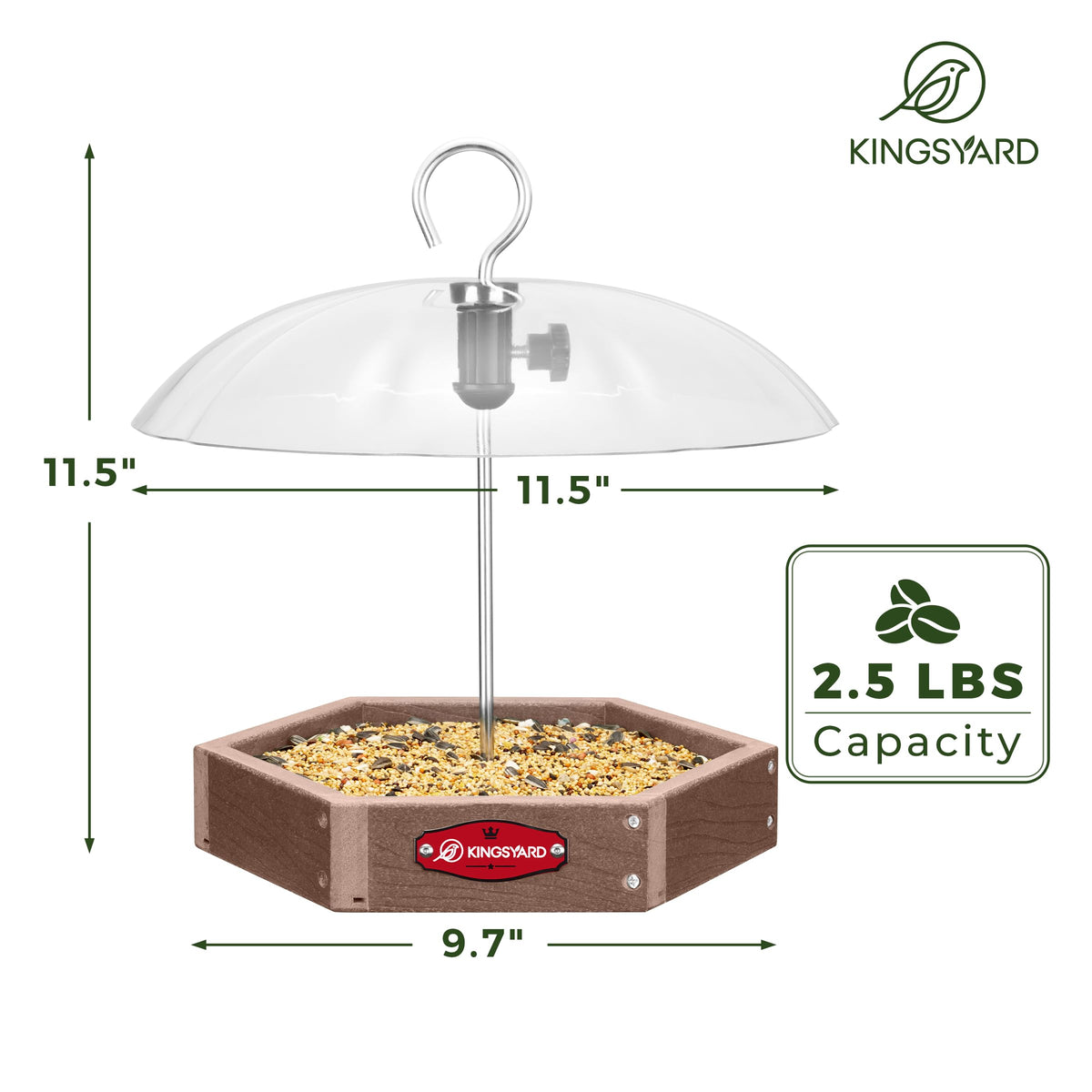 Kingsyard rain-cover dome protects seeds from moisture for dry, fresh feed