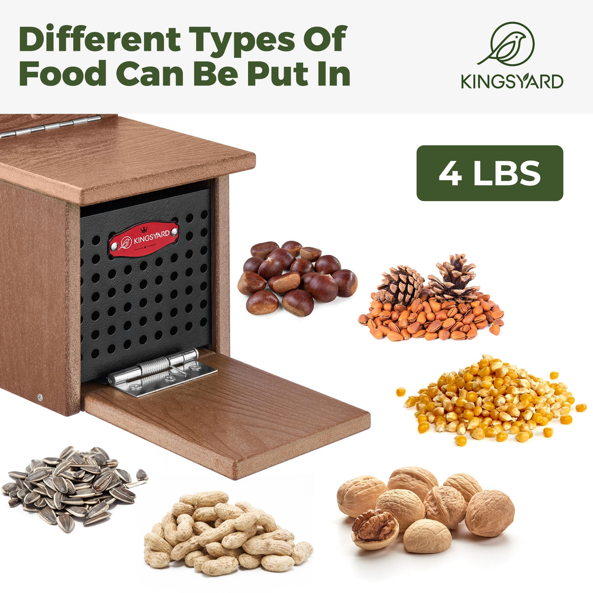 Kingsyard Squirrel Feeder Easy Fill design simplifies refilling.